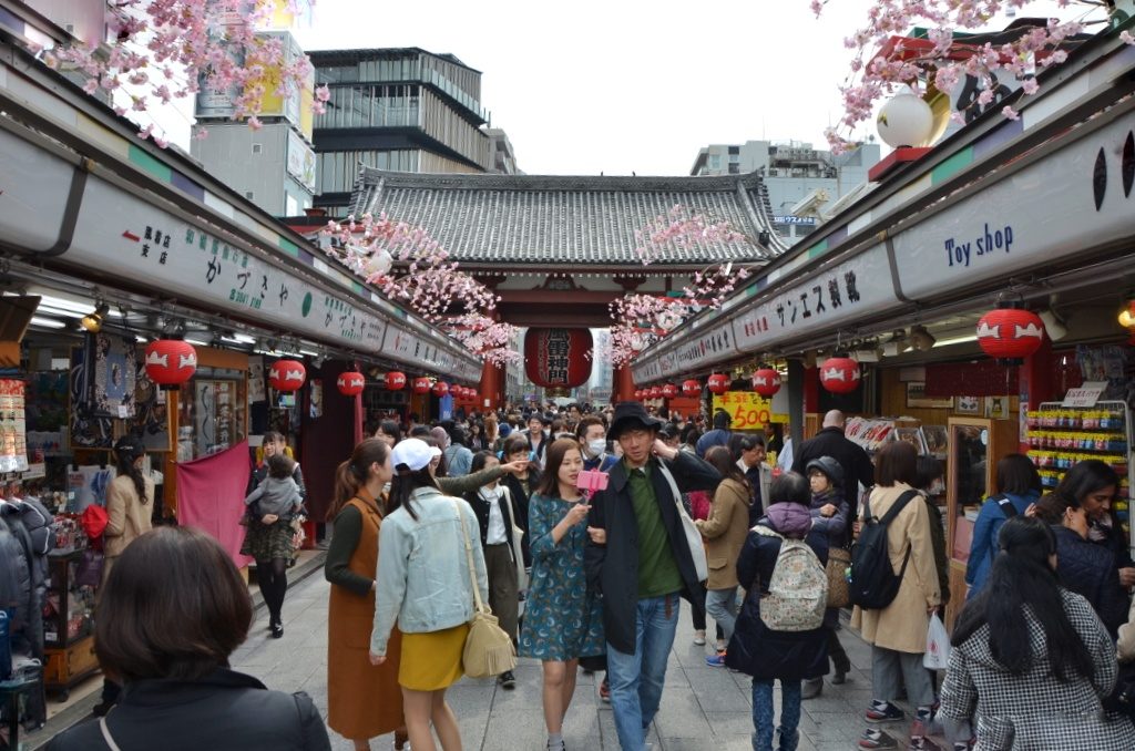 Nakamise (shopping street) that leads into Sensoji temple's grounds