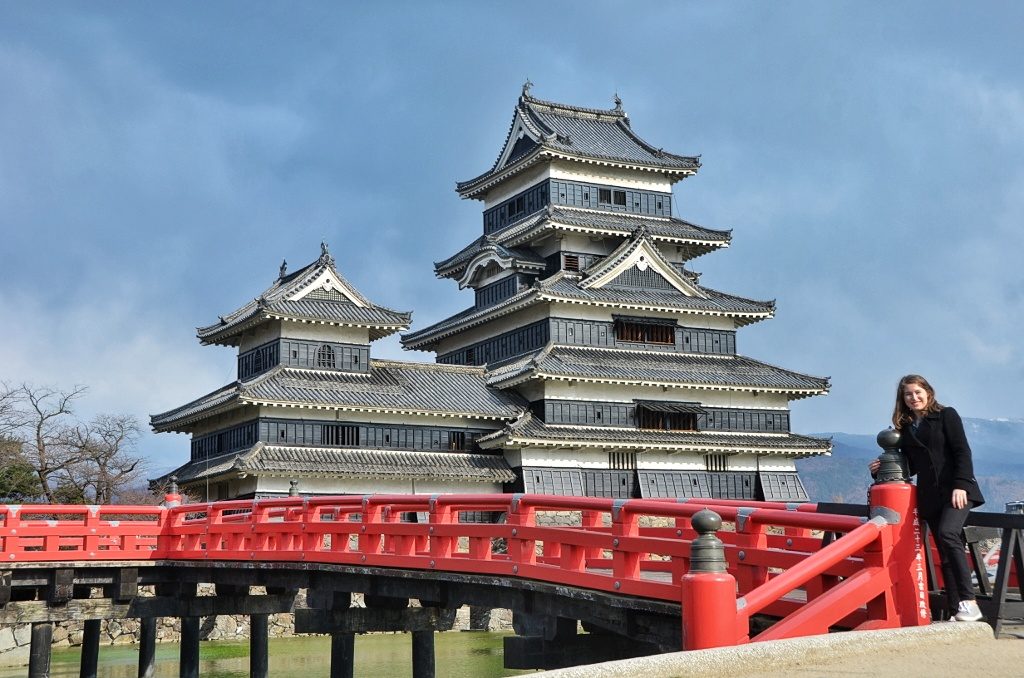 Matsumoto Castle with the red bridge