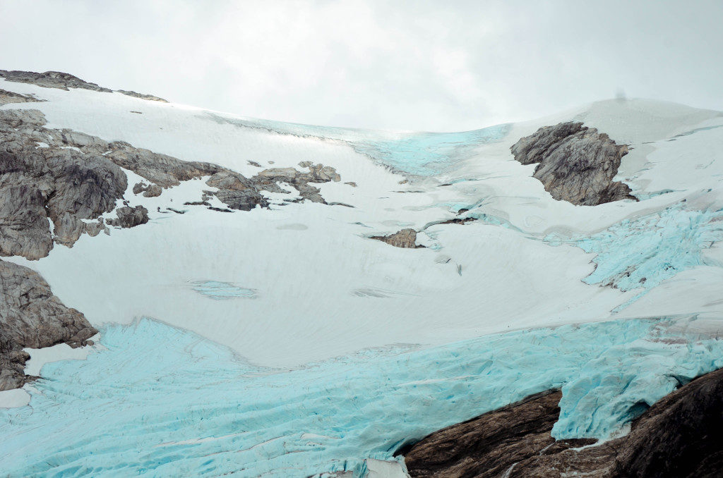 View of snow and ice on Mendenhall Glacier