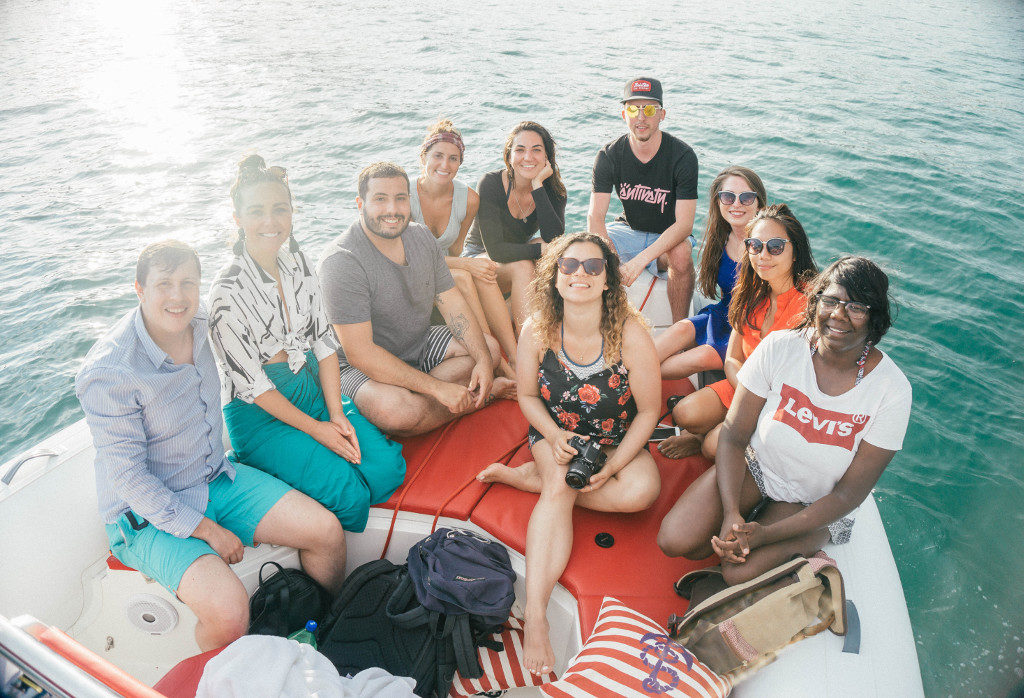 Group shot of all the Kaptain Kenny Collab Camp members on our boat trip