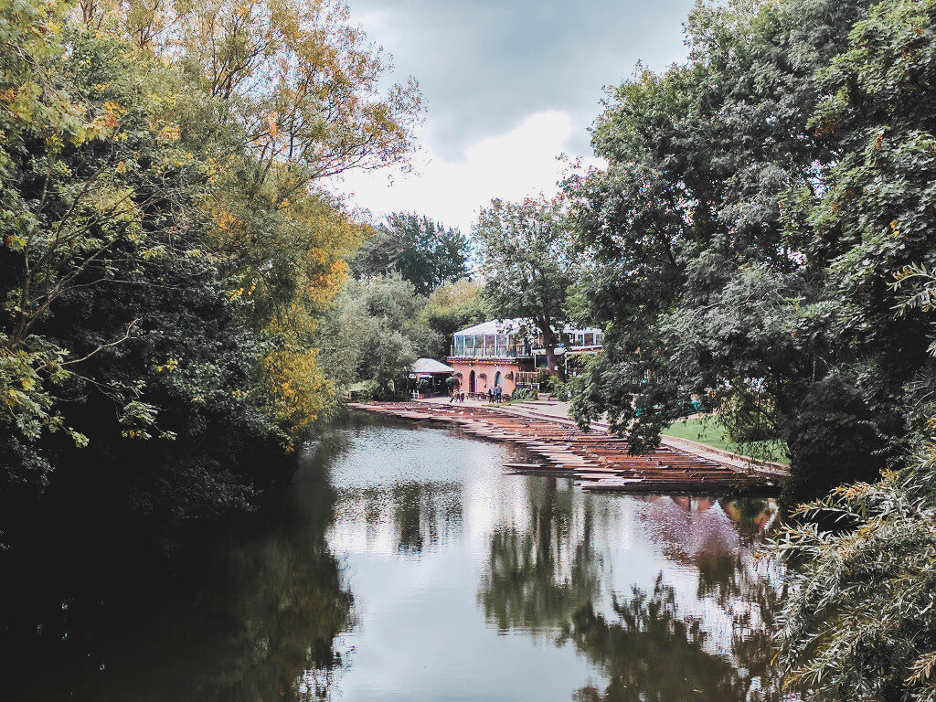 View of one of the beautiful rivers and a boathouse in Oxford