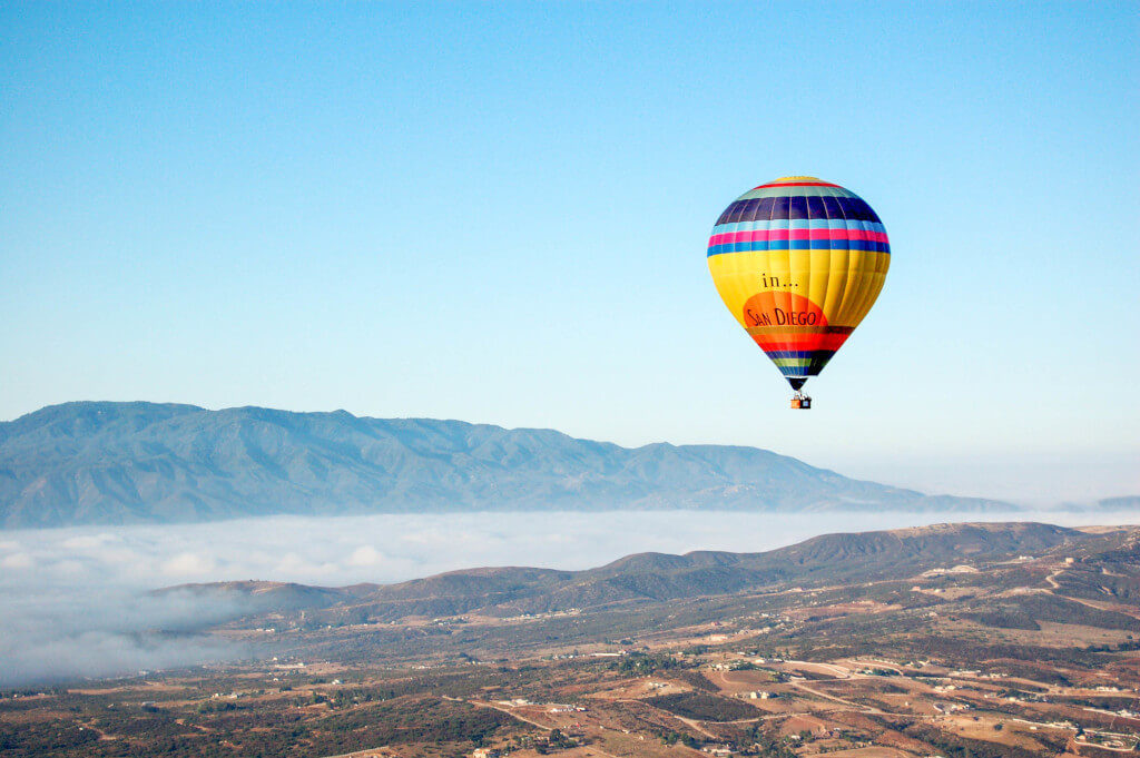 Hot air balloon floating over Temecula